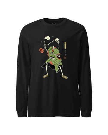 Halloween Samurai Skeleton Juggling Japanese Ukiyo-e Unisex Long Sleeve Tee Black - Samurai Original