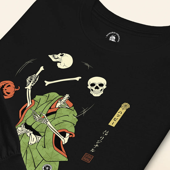 Halloween Samurai Skeleton Juggling Japanese Ukiyo-e Unisex Long Sleeve Tee - Samurai Original