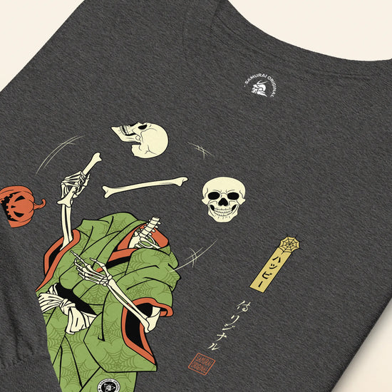 Halloween Samurai Skeleton Juggling Japanese Ukiyo-e Unisex Long Sleeve Tee - Samurai Original