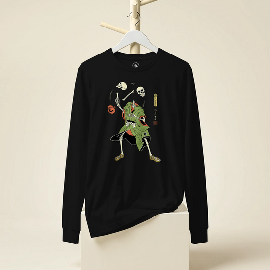 Halloween Samurai Skeleton Juggling Japanese Ukiyo-e Unisex Long Sleeve Tee - Samurai Original