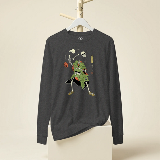 Halloween Samurai Skeleton Juggling Japanese Ukiyo-e Unisex Long Sleeve Tee - Samurai Original