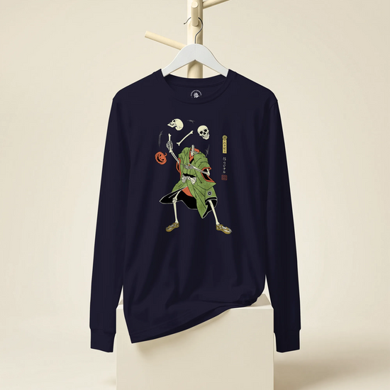 Halloween Samurai Skeleton Juggling Japanese Ukiyo-e Unisex Long Sleeve Tee - Samurai Original