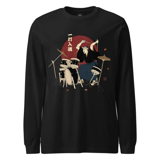 Soul Beat Samurai Drummer Unisex Long Sleeve Tee Black - Samurai Original