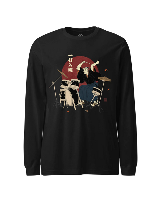 Soul Beat Samurai Drummer Unisex Long Sleeve Tee Black - Samurai Original
