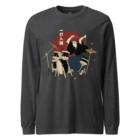 Soul Beat Samurai Drummer Unisex Long Sleeve Tee Dark Grey Heather - Samurai Original