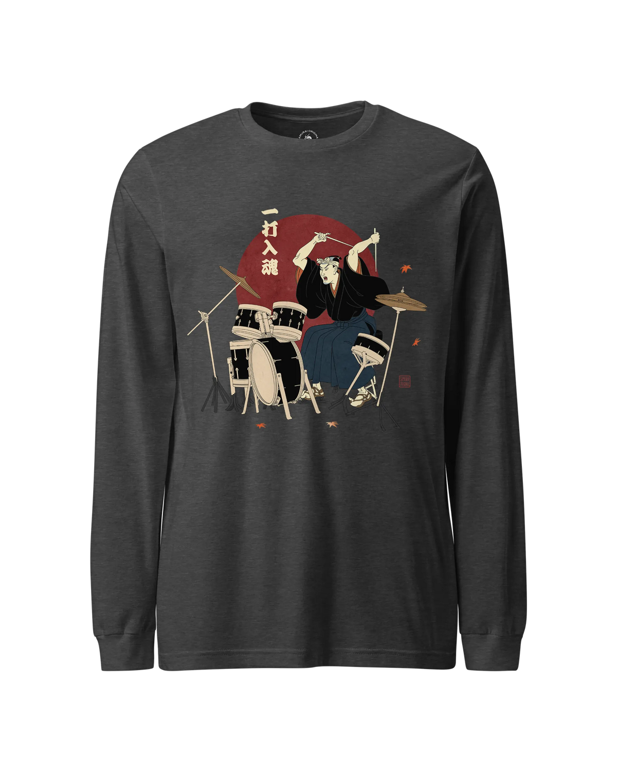 Soul Beat Samurai Drummer Unisex Long Sleeve Tee Dark Grey Heather - Samurai Original