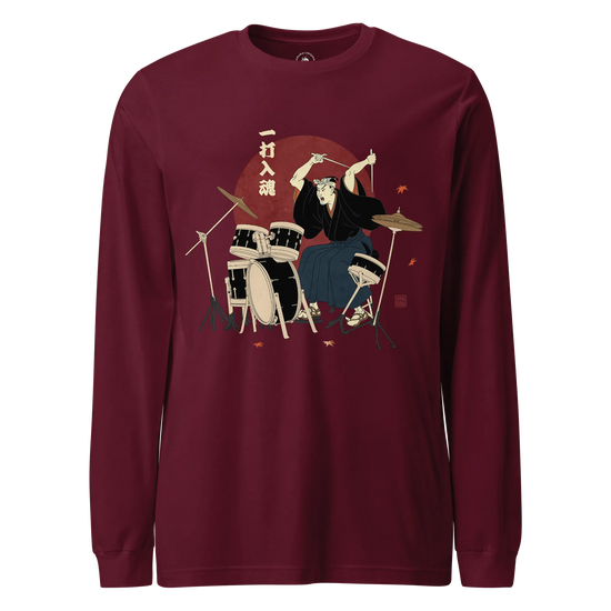 Soul Beat Samurai Drummer Unisex Long Sleeve Tee Maroon - Samurai Original