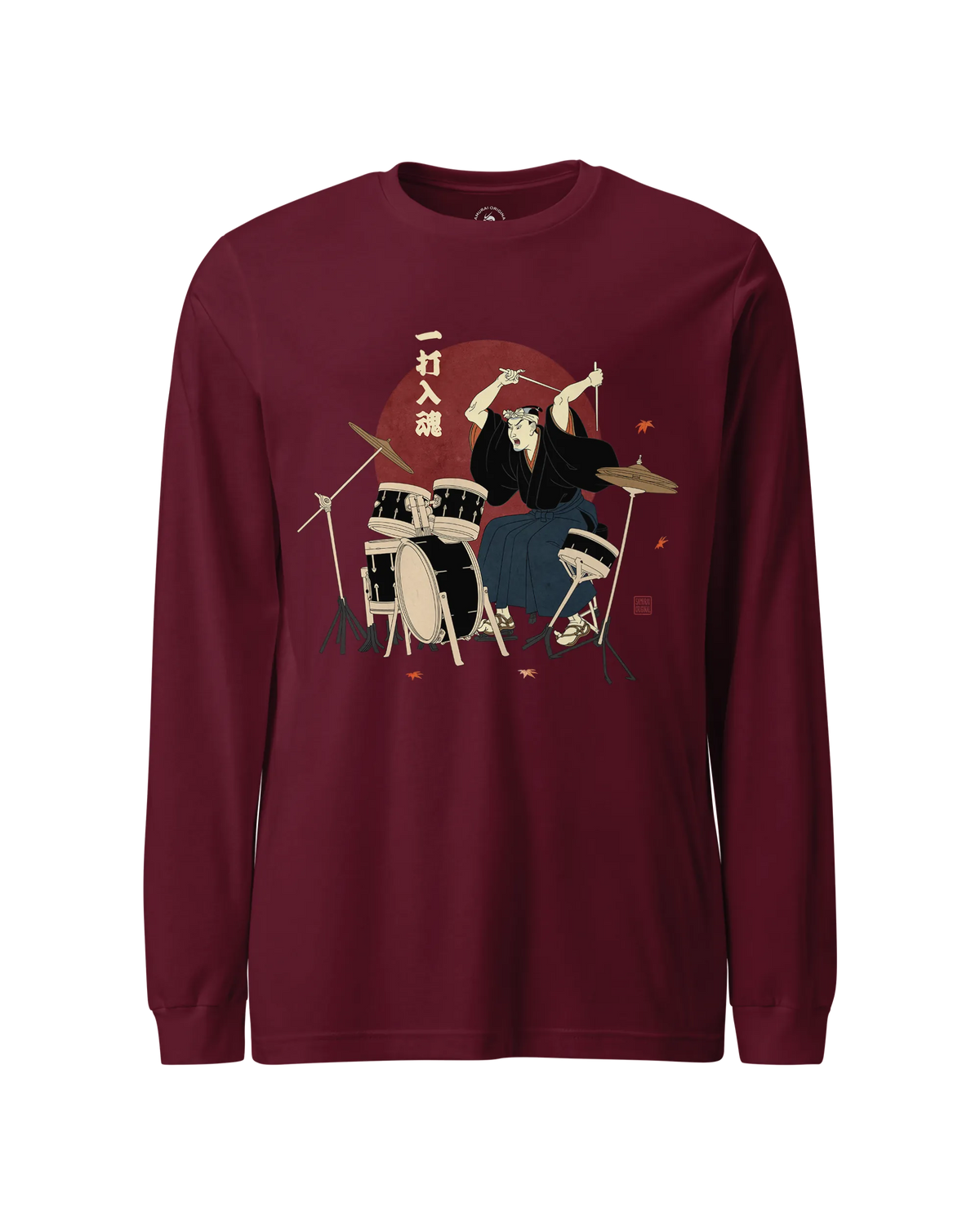 Soul Beat Samurai Drummer Unisex Long Sleeve Tee Maroon - Samurai Original