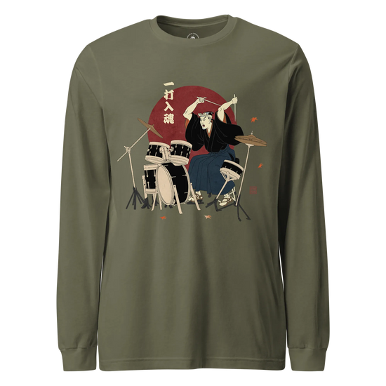 Soul Beat Samurai Drummer Unisex Long Sleeve Tee Military Green - Samurai Original