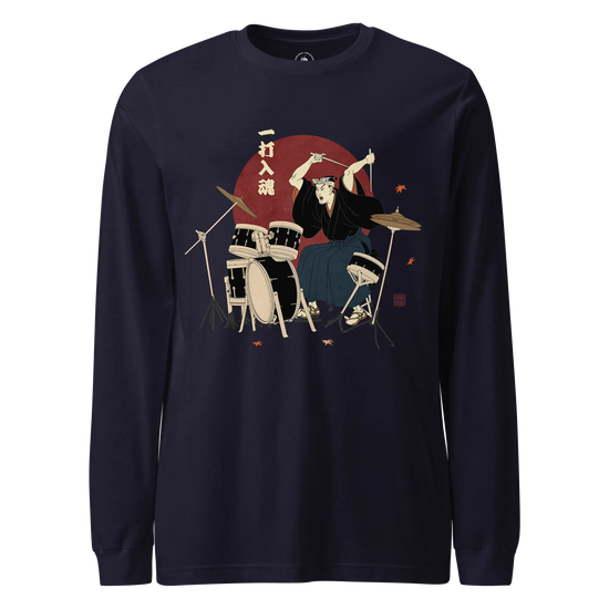 Soul Beat Samurai Drummer Unisex Long Sleeve Tee Navy - Samurai Original