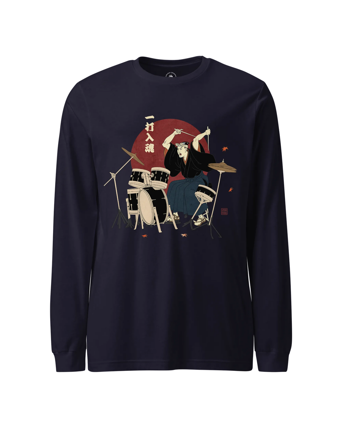 Soul Beat Samurai Drummer Unisex Long Sleeve Tee Navy - Samurai Original