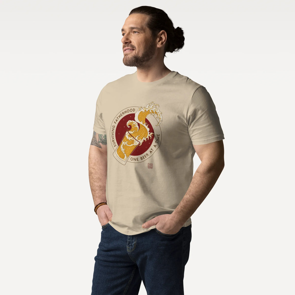 Surviving Fatherhood Beer Wave Organic T-Shirt - Samurai Original