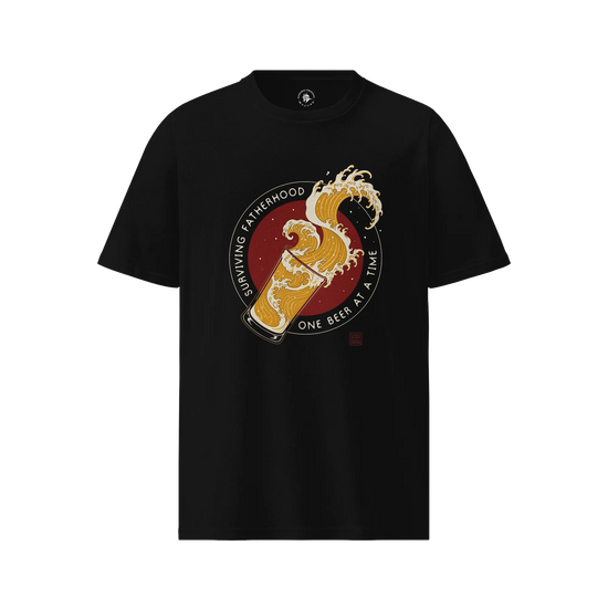 Surviving Fatherhood Beer Wave Organic T-Shirt Black - Samurai Original