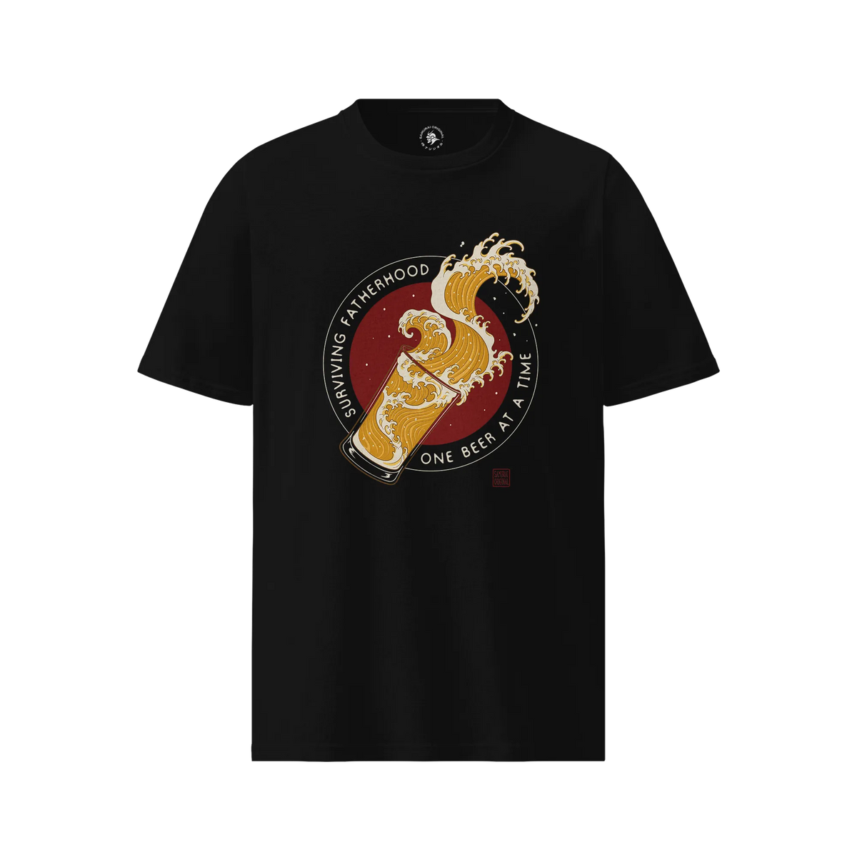 Surviving Fatherhood Beer Wave Organic T-Shirt Black - Samurai Original