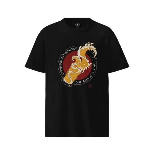 Surviving Fatherhood Beer Wave Organic T-Shirt Black - Samurai Original