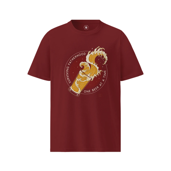 Surviving Fatherhood Beer Wave Organic T-Shirt Burgundy - Samurai Original