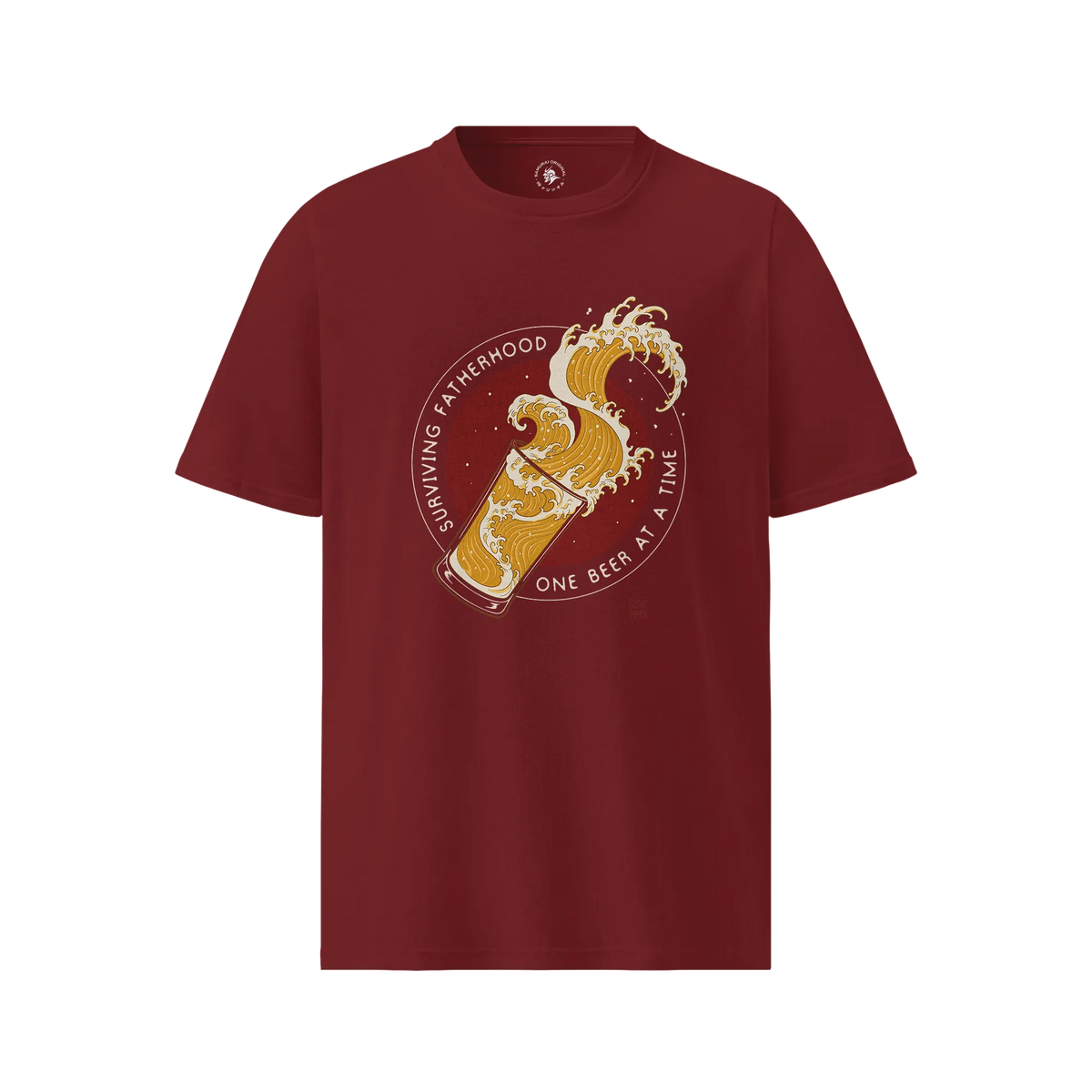 Surviving Fatherhood Beer Wave Organic T-Shirt Burgundy - Samurai Original