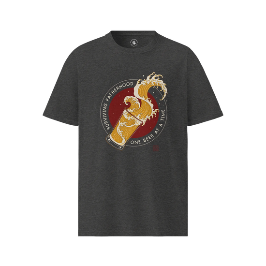 Surviving Fatherhood Beer Wave Organic T-Shirt Dark Heather Grey - Samurai Original