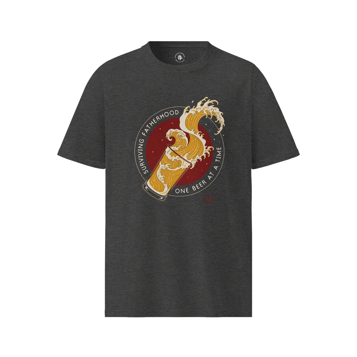 Surviving Fatherhood Beer Wave Organic T-Shirt Dark Heather Grey - Samurai Original