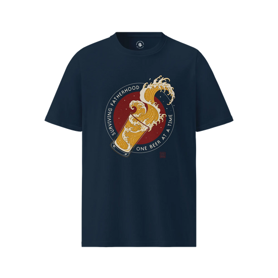 Surviving Fatherhood Beer Wave Organic T-Shirt French Navy - Samurai Original