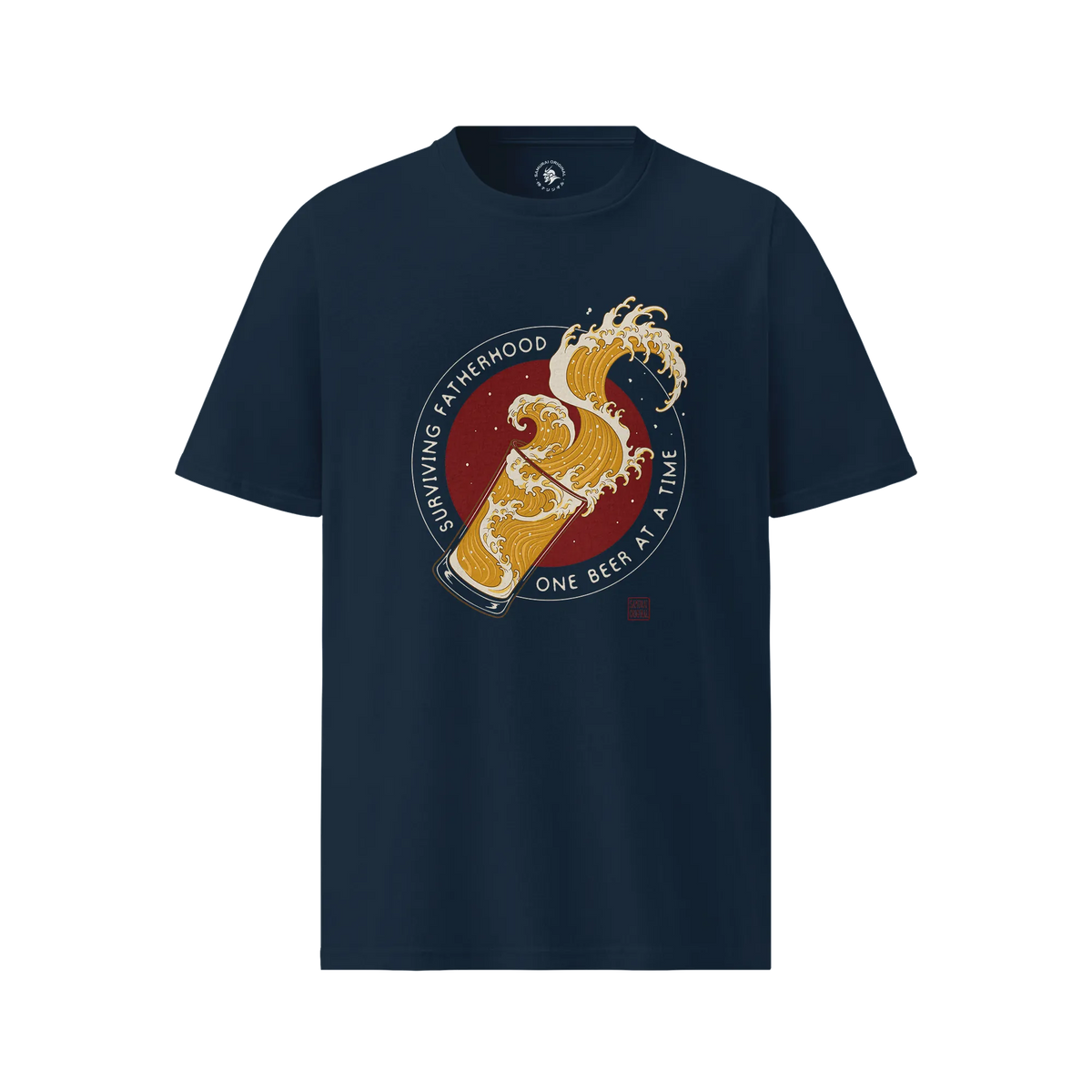 Surviving Fatherhood Beer Wave Organic T-Shirt French Navy - Samurai Original