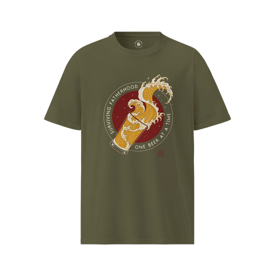 Surviving Fatherhood Beer Wave Organic T-Shirt Khaki - Samurai Original