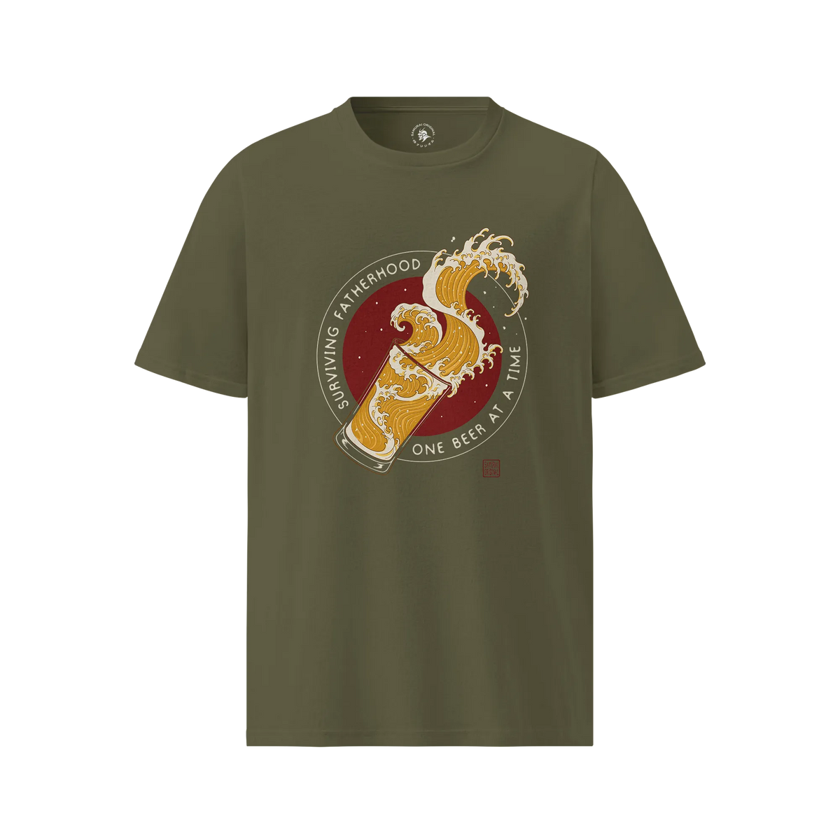 Surviving Fatherhood Beer Wave Organic T-Shirt Khaki - Samurai Original
