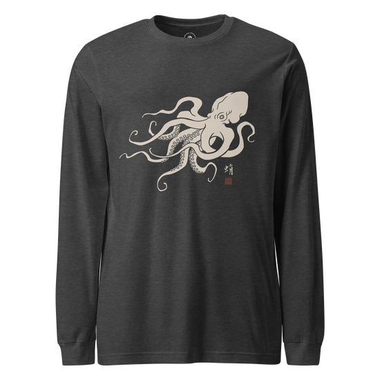 Octopus Graphic Art Unisex Long Sleeve Tee Dark Grey Heather - Samurai Original