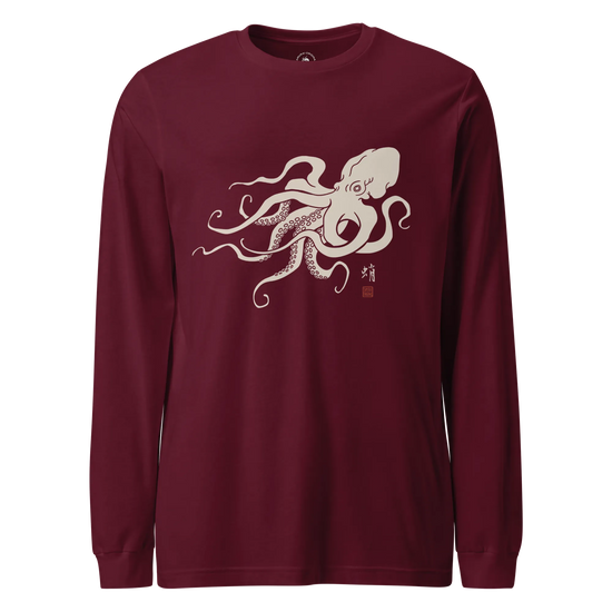 Octopus Graphic Art Unisex Long Sleeve Tee Maroon - Samurai Original