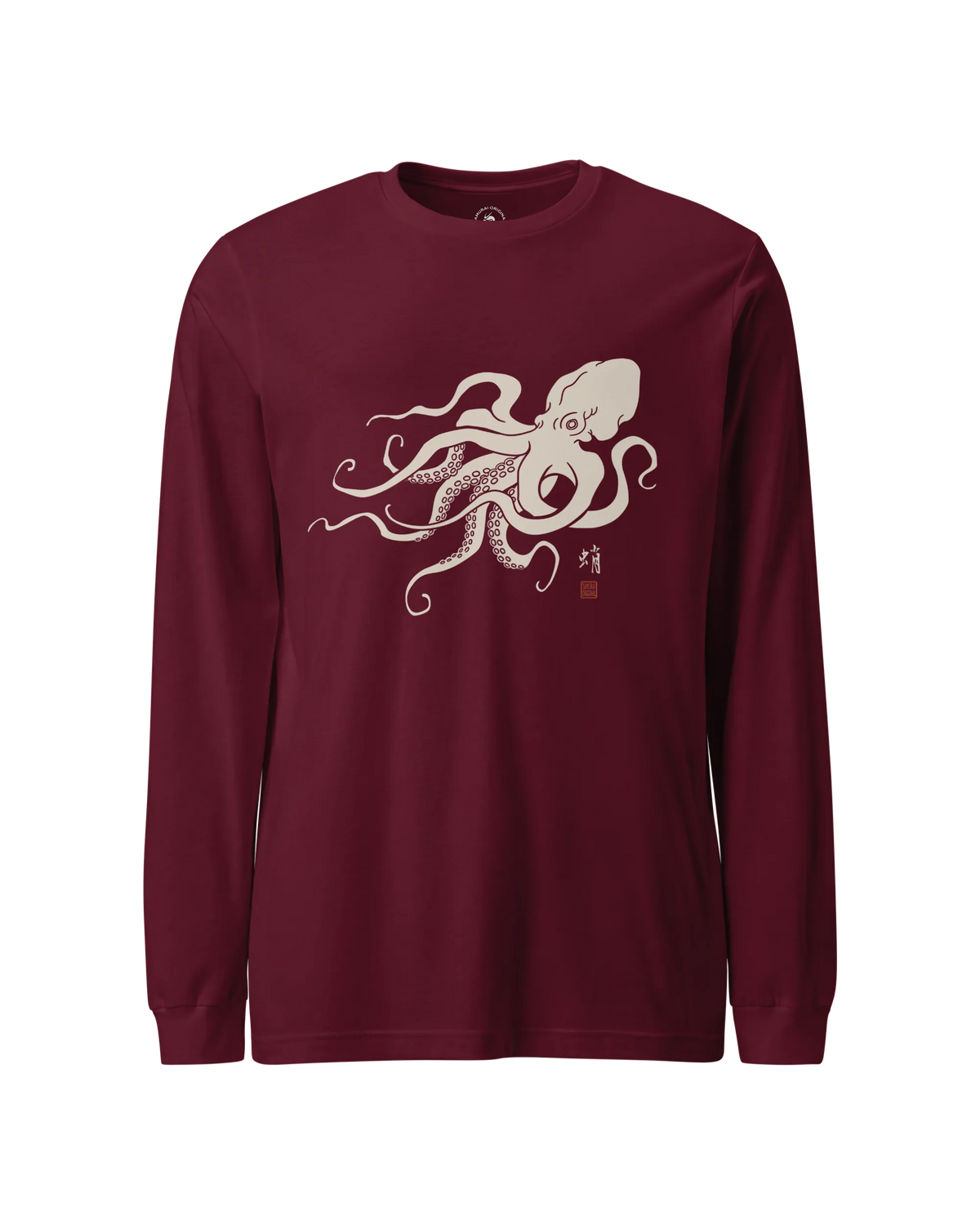 Octopus Graphic Art Unisex Long Sleeve Tee Maroon - Samurai Original