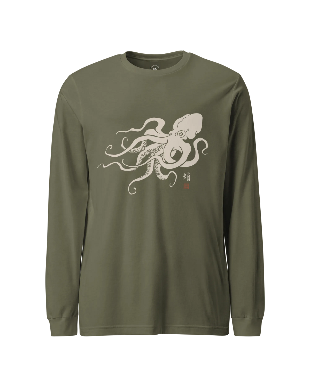 Octopus Graphic Art Unisex Long Sleeve Tee Military Green - Samurai Original