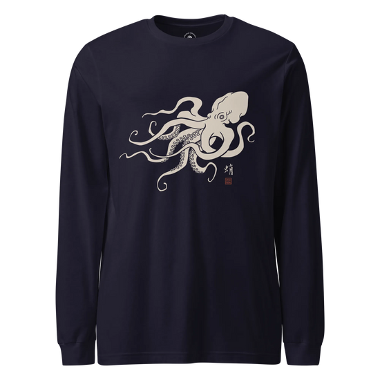 Octopus Graphic Art Unisex Long Sleeve Tee Navy - Samurai Original