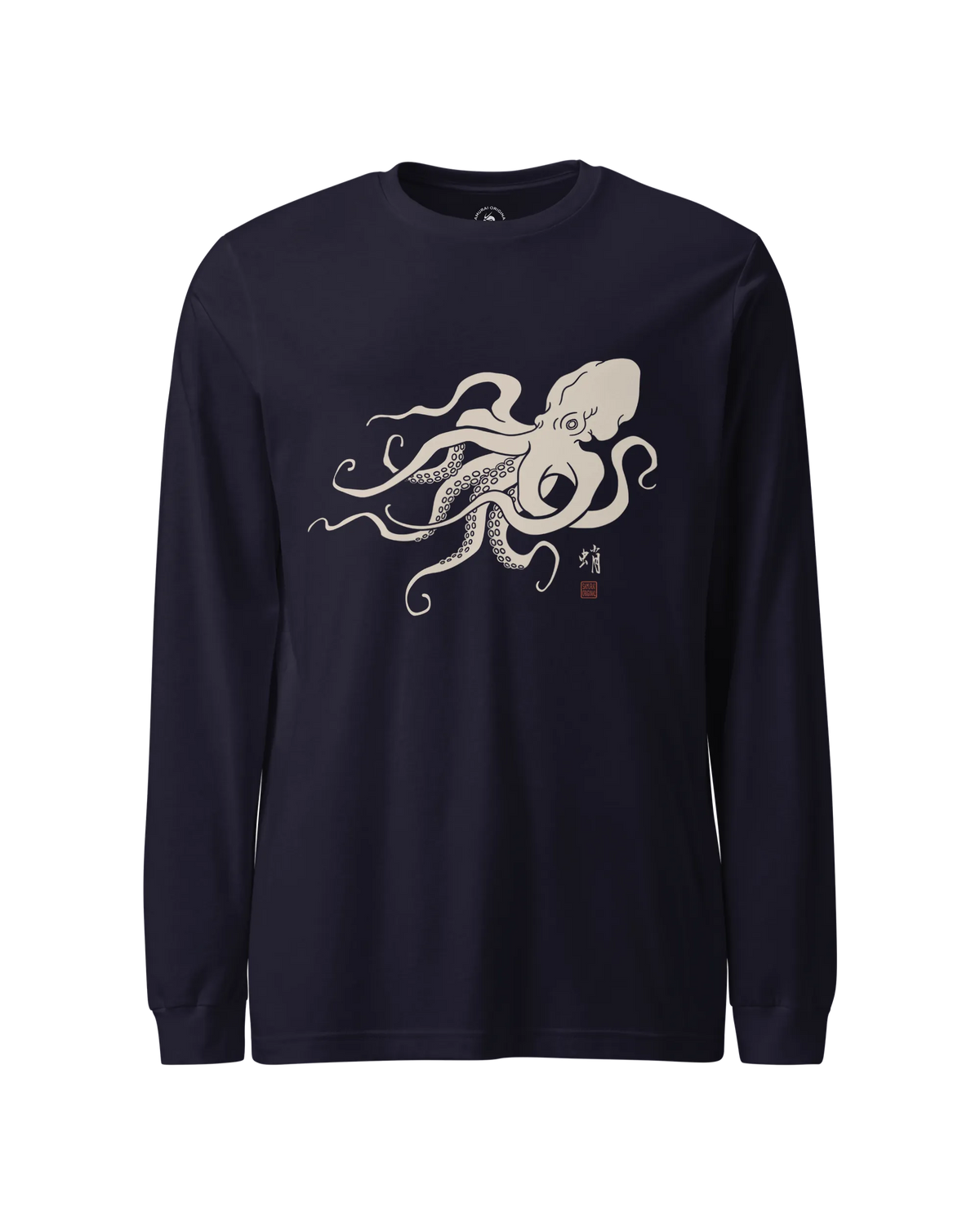Octopus Graphic Art Unisex Long Sleeve Tee Navy - Samurai Original