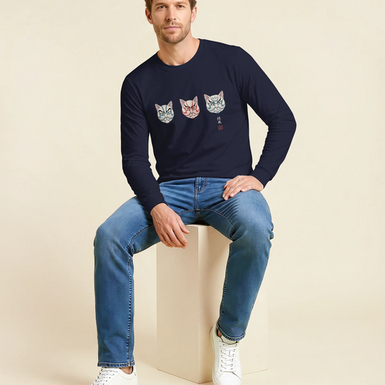 The Kabuki Neko Trio Unisex Long Sleeve Tee - Samurai Original