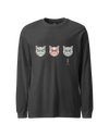 The Kabuki Neko Trio Unisex Long Sleeve Tee Dark Grey Heather - Samurai Original