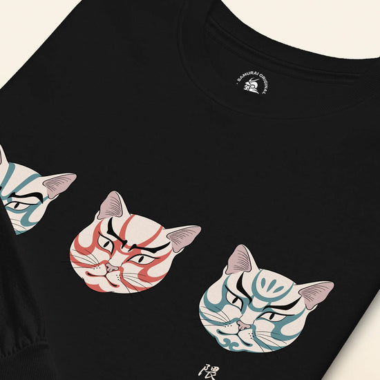 The Kabuki Neko Trio Unisex Long Sleeve Tee - Samurai Original