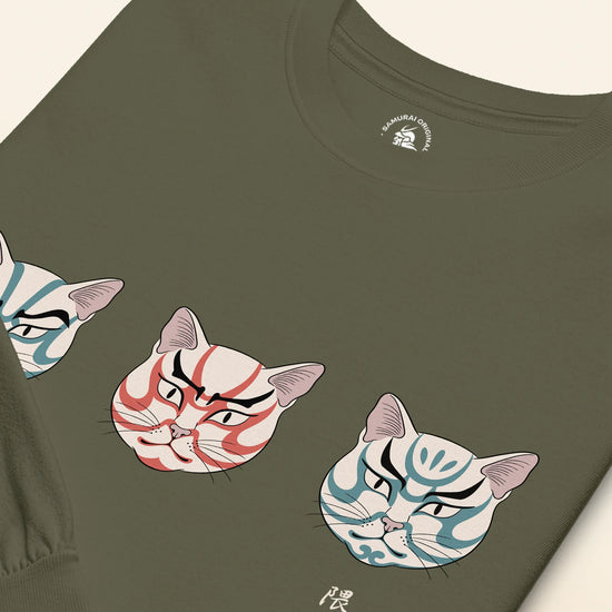 The Kabuki Neko Trio Unisex Long Sleeve Tee - Samurai Original