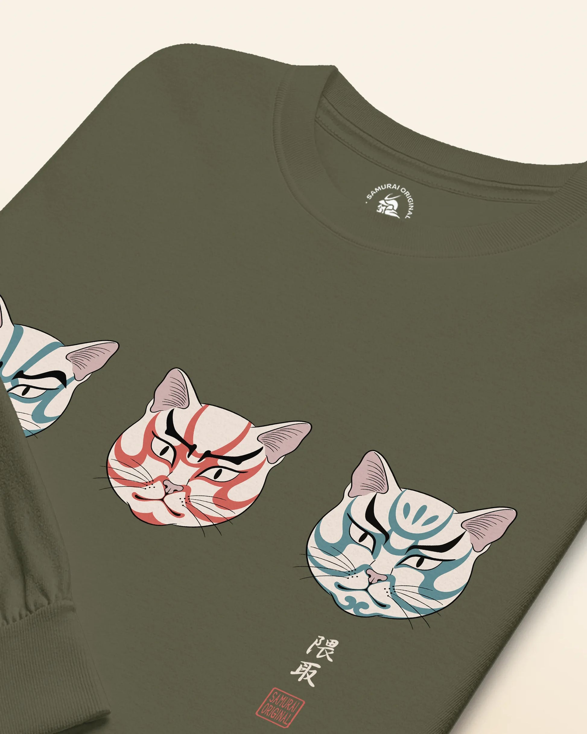 The Kabuki Neko Trio Unisex Long Sleeve Tee - Samurai Original