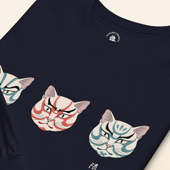 The Kabuki Neko Trio Unisex Long Sleeve Tee - Samurai Original