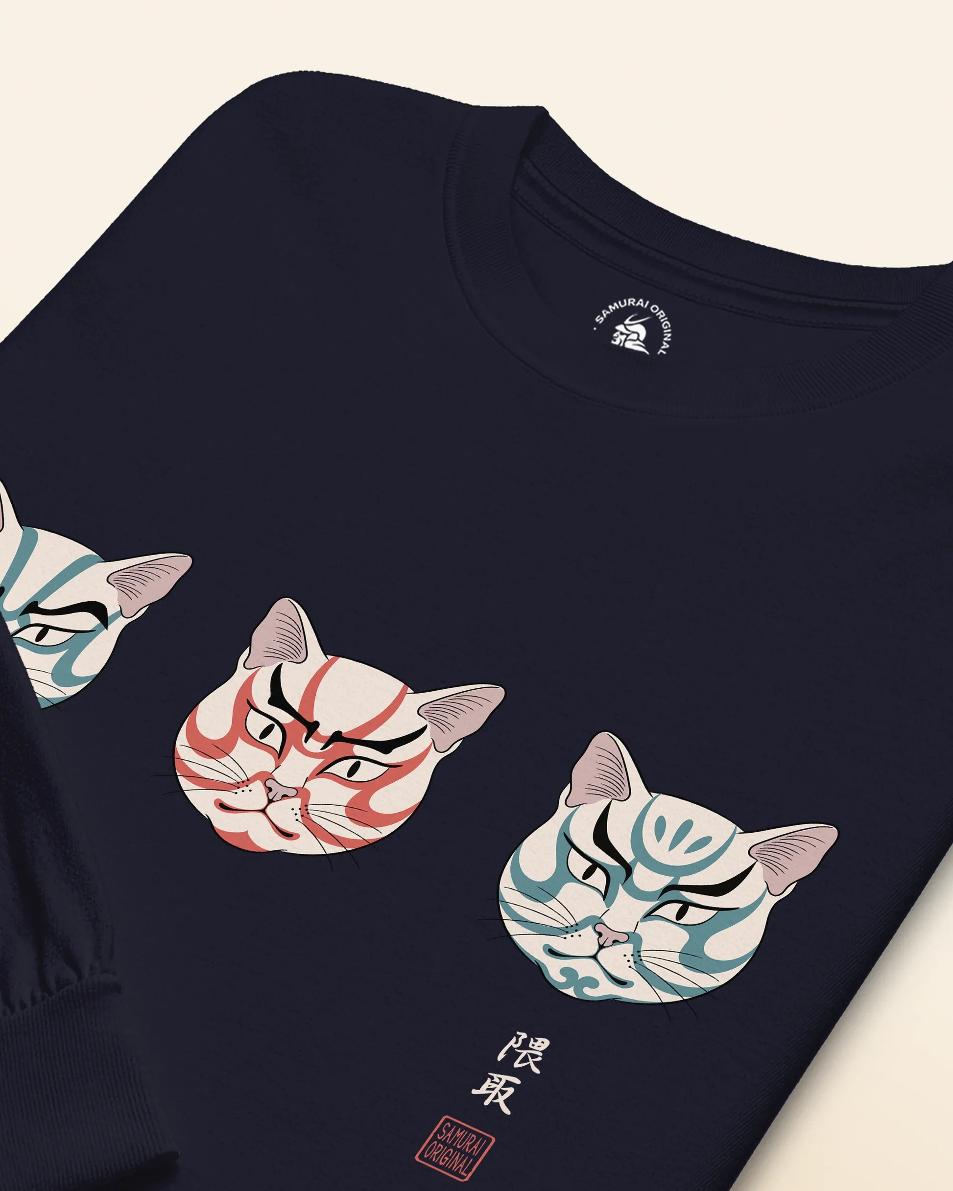 The Kabuki Neko Trio Unisex Long Sleeve Tee - Samurai Original
