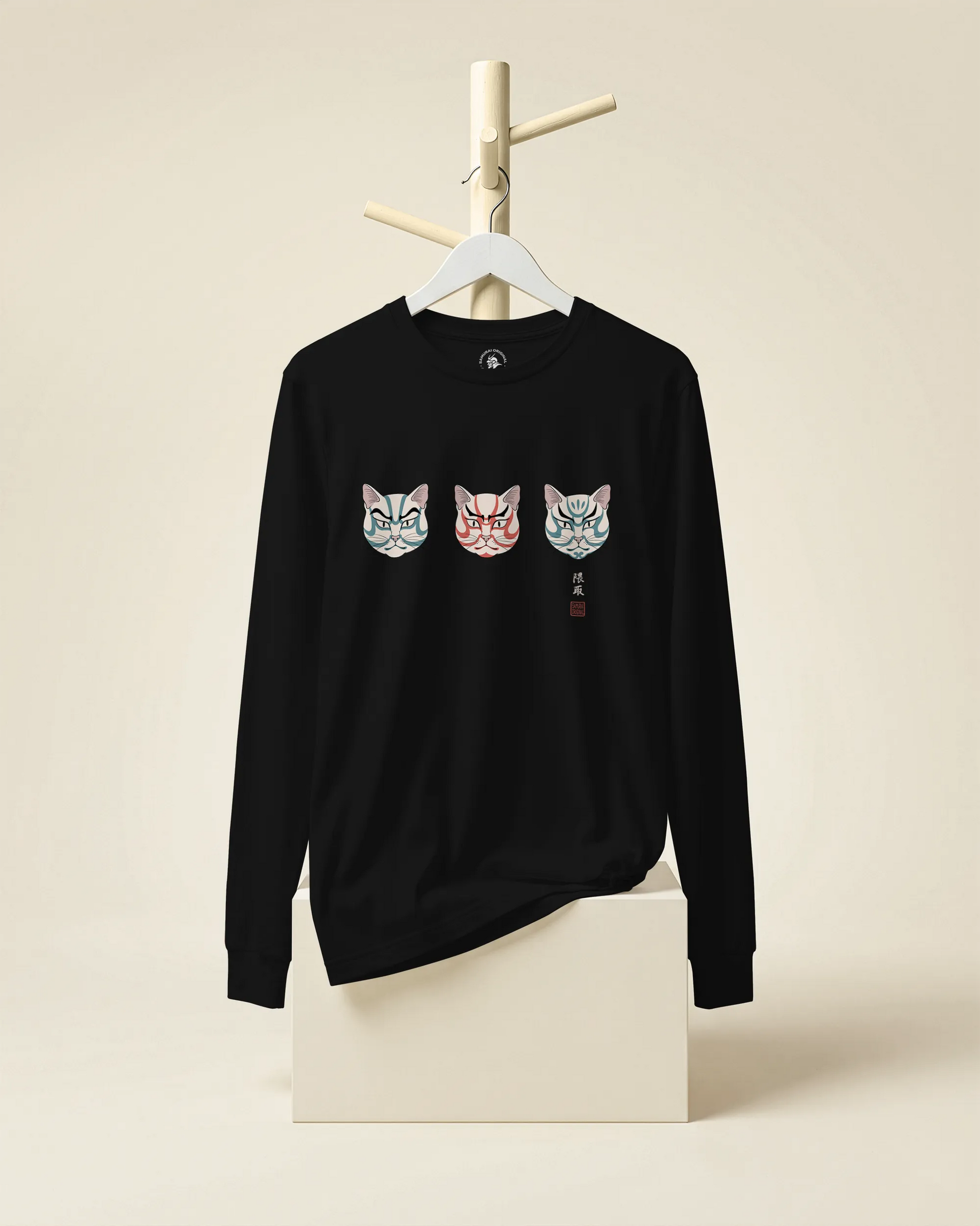 The Kabuki Neko Trio Unisex Long Sleeve Tee - Samurai Original
