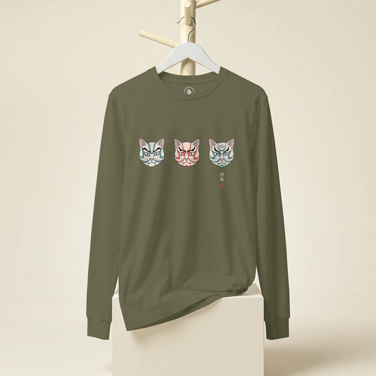 The Kabuki Neko Trio Unisex Long Sleeve Tee - Samurai Original