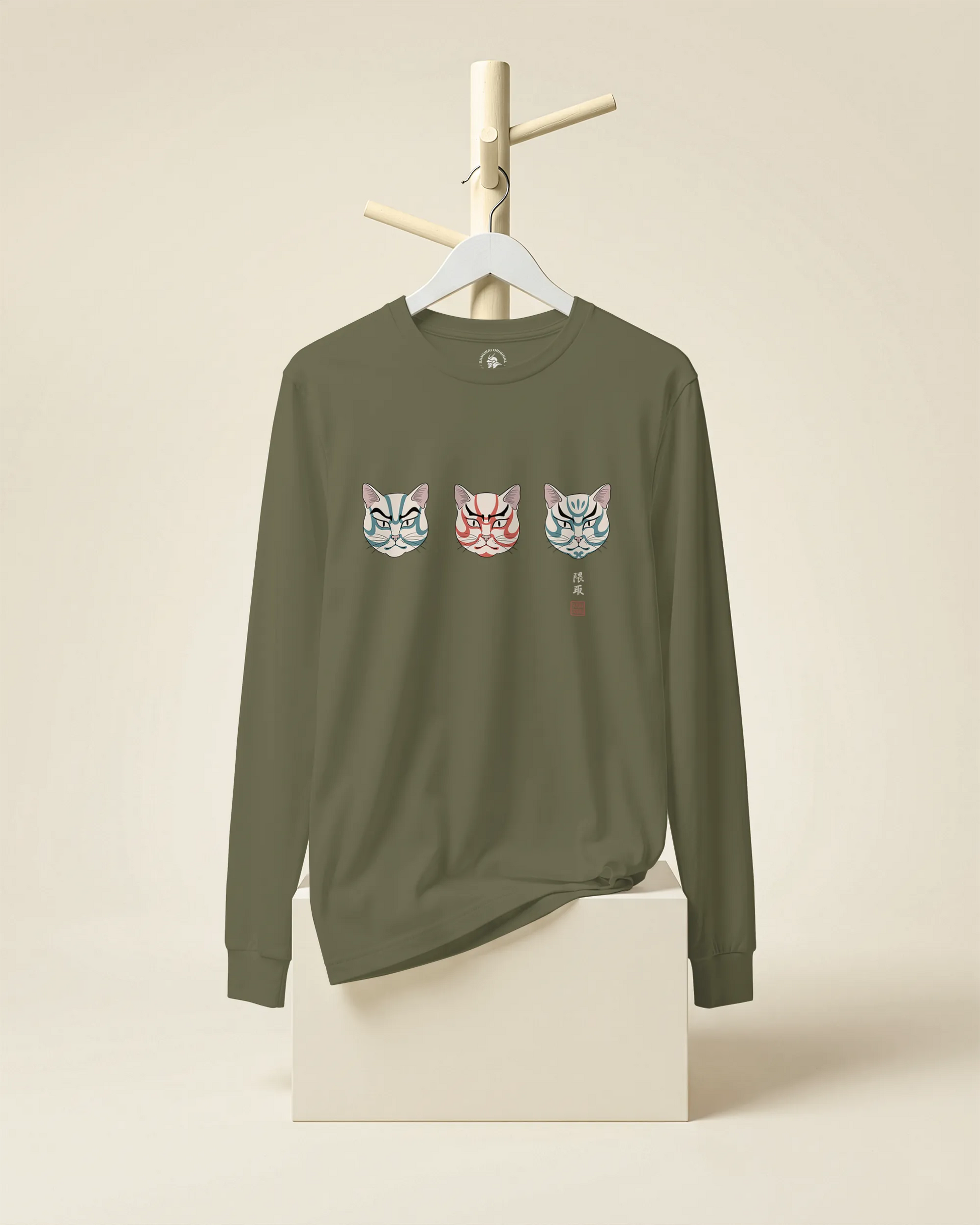 The Kabuki Neko Trio Unisex Long Sleeve Tee - Samurai Original