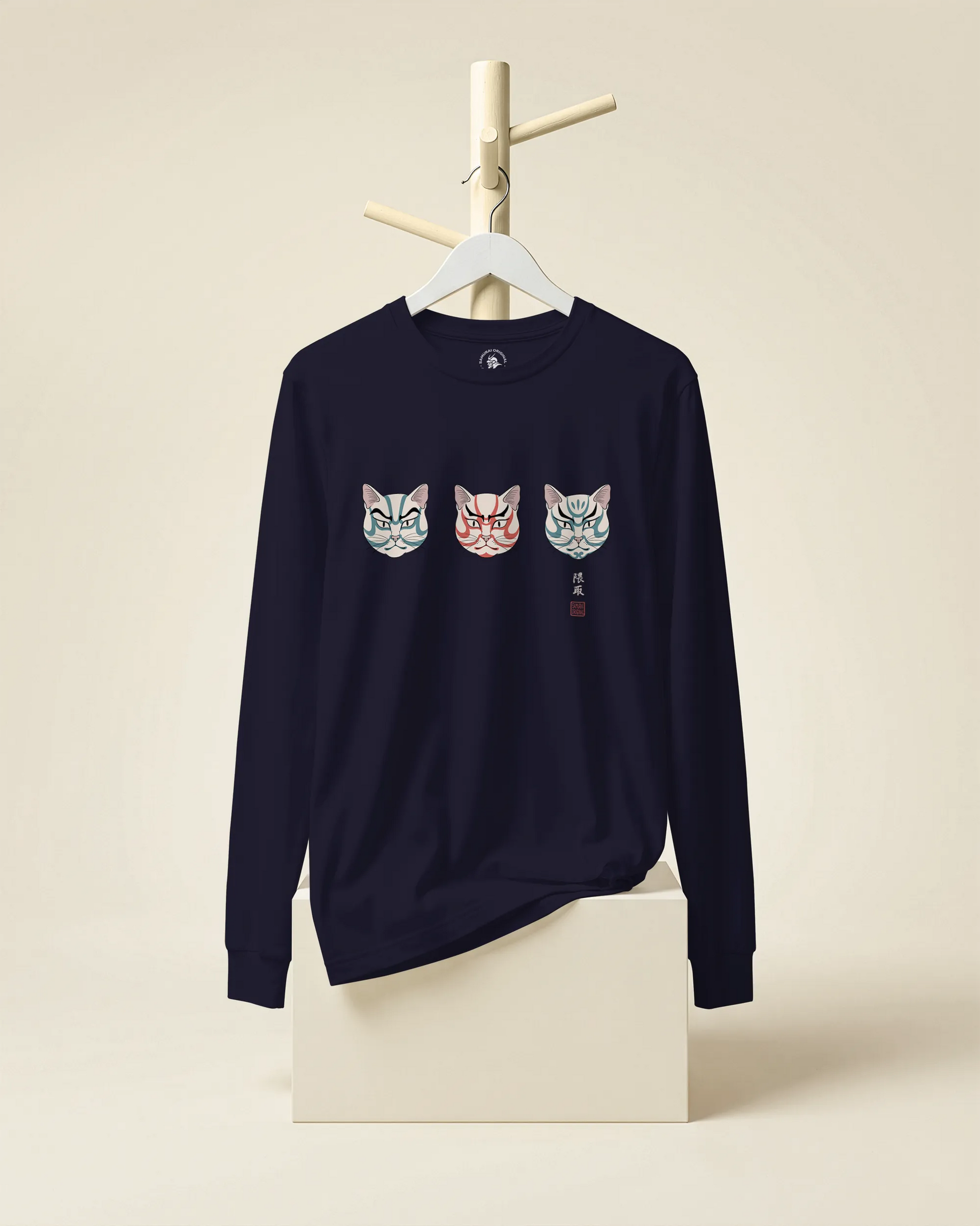 The Kabuki Neko Trio Unisex Long Sleeve Tee - Samurai Original