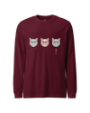The Kabuki Neko Trio Unisex Long Sleeve Tee Maroon - Samurai Original