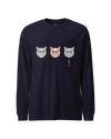 The Kabuki Neko Trio Unisex Long Sleeve Tee Navy - Samurai Original