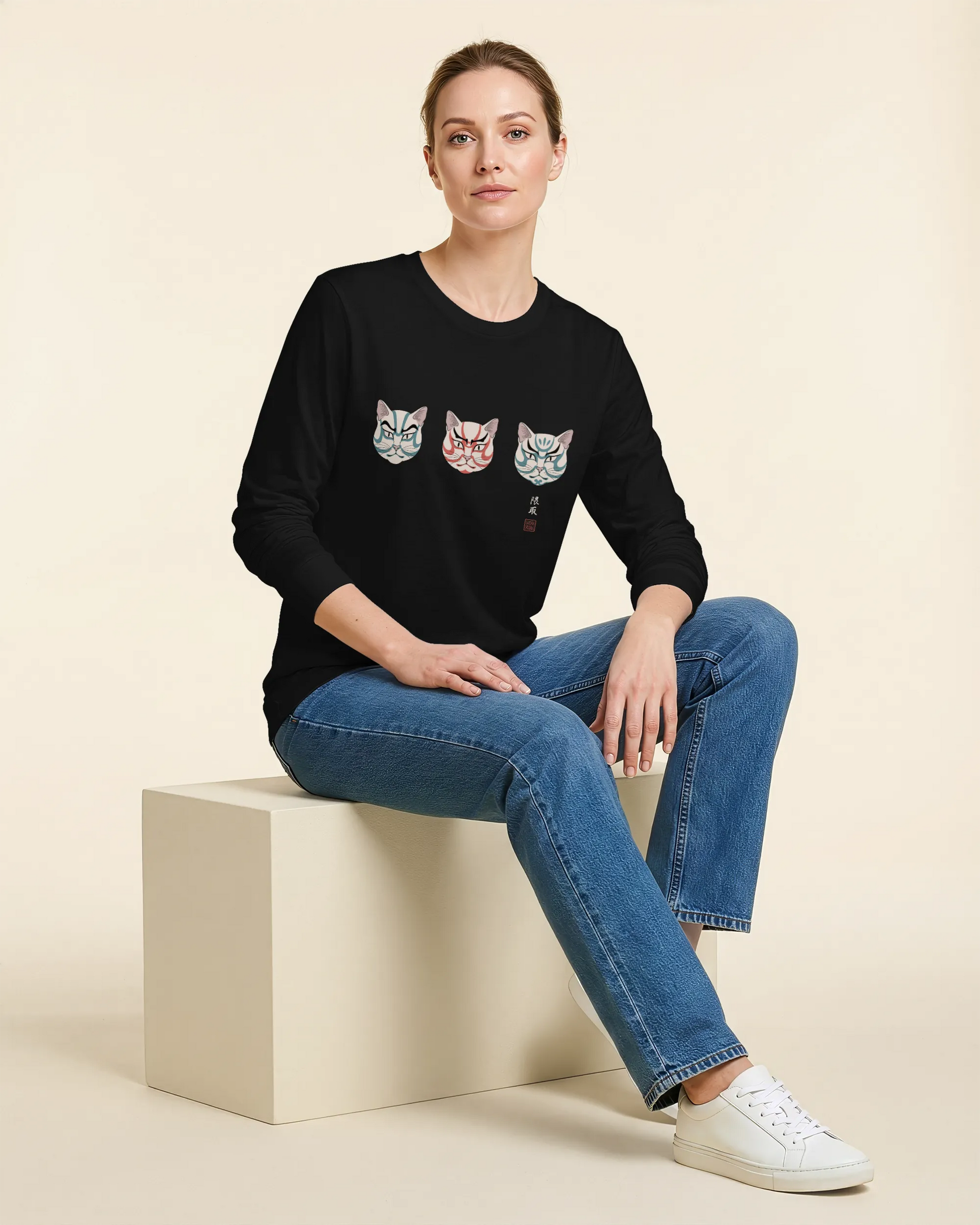 The Kabuki Neko Trio Unisex Long Sleeve Tee - Samurai Original