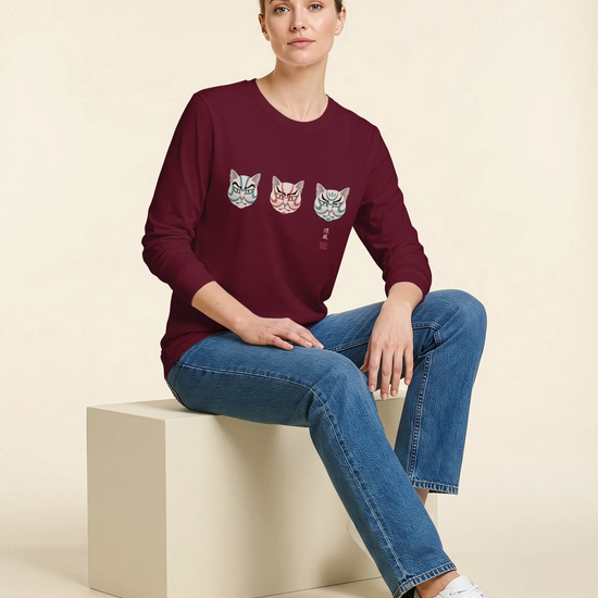The Kabuki Neko Trio Unisex Long Sleeve Tee - Samurai Original
