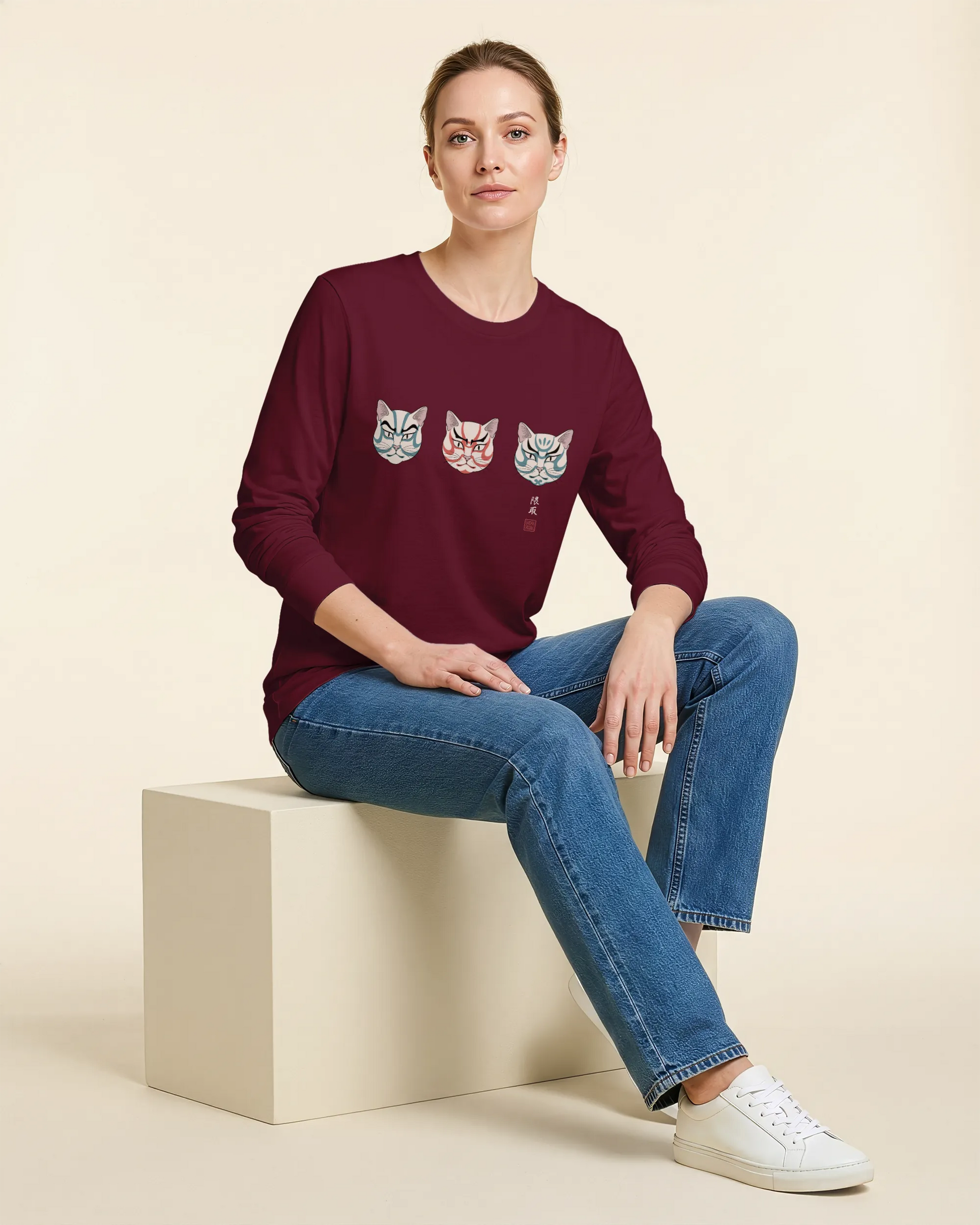 The Kabuki Neko Trio Unisex Long Sleeve Tee - Samurai Original