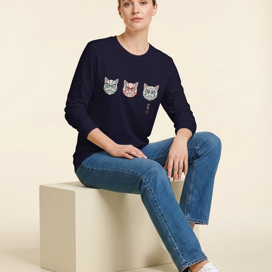 The Kabuki Neko Trio Unisex Long Sleeve Tee - Samurai Original